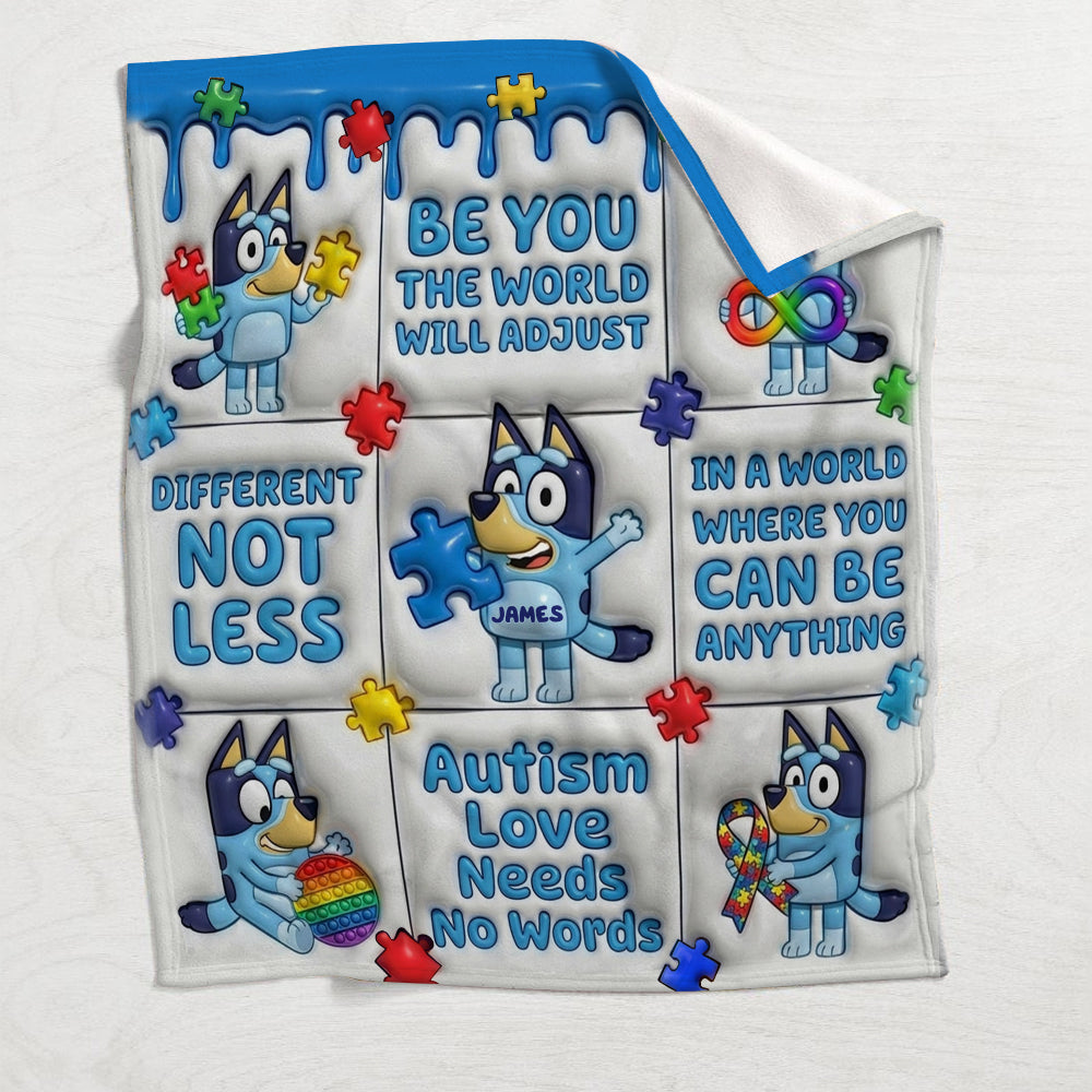 Blue Cartoon Puzzle Autism - Personalized Autism Awareness Blanket