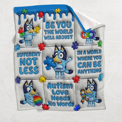 Blue Cartoon Puzzle Autism - Personalized Autism Awareness Blanket