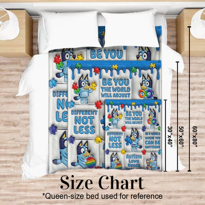Blue Cartoon Puzzle Autism - Personalized Autism Awareness Blanket