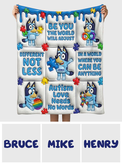Blue Cartoon Puzzle Autism - Personalized Autism Awareness Blanket
