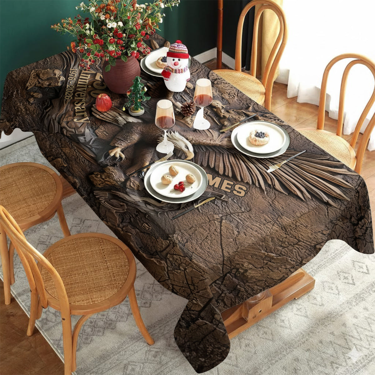 Eagle Wooden - Personalized Bald Eagle Table Cloth Cover