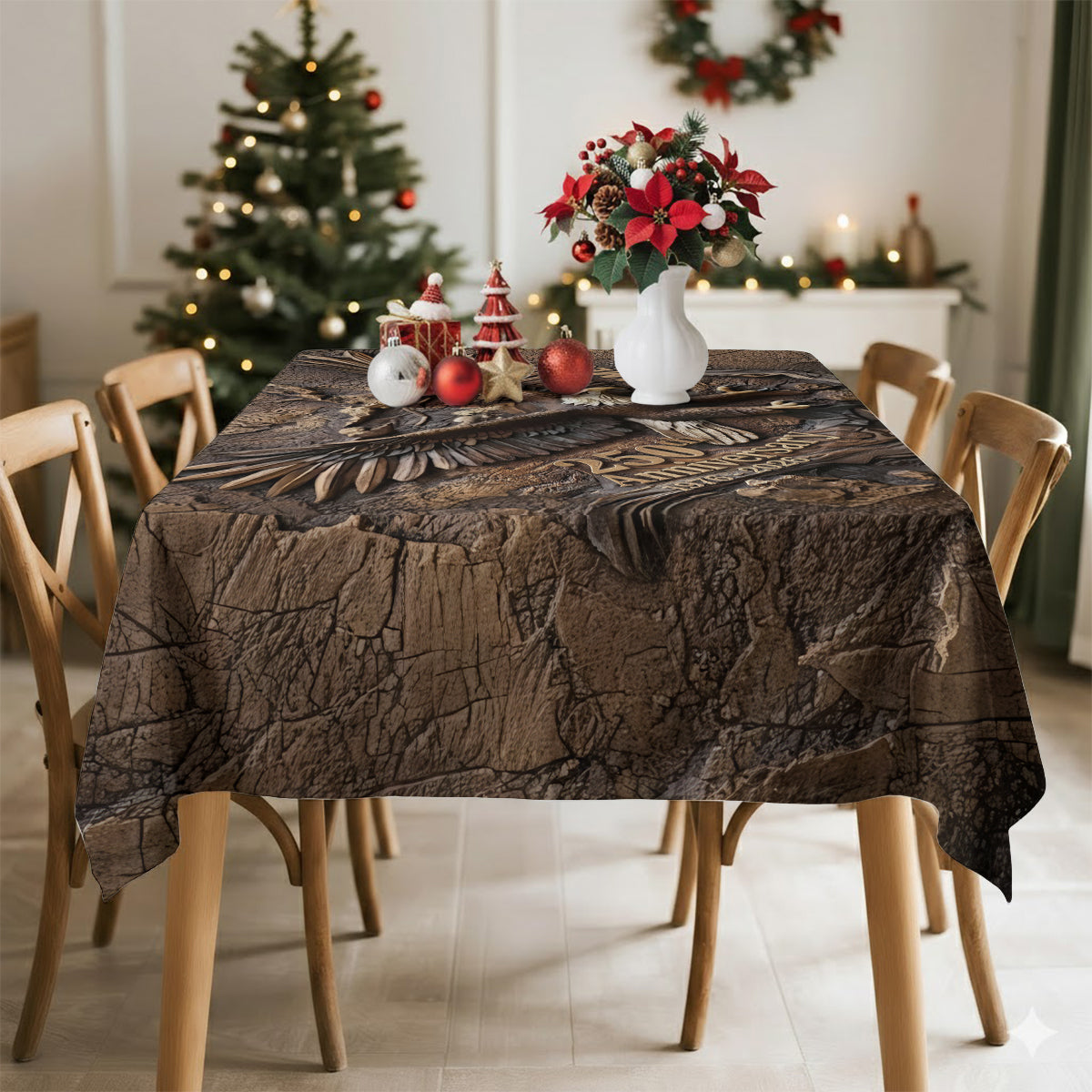 Eagle Wooden - Personalized Bald Eagle Table Cloth Cover