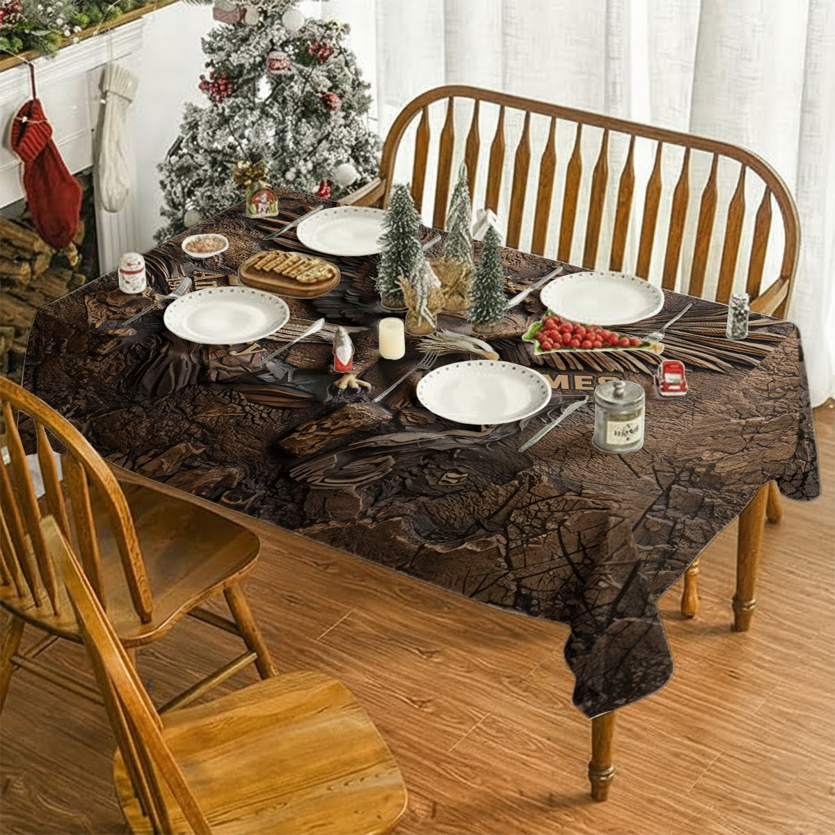 Eagle Wooden - Personalized Bald Eagle Table Cloth Cover