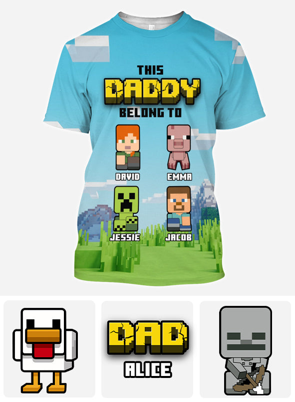 This Dad Belongs To - Personalized Block World All Over Shirt