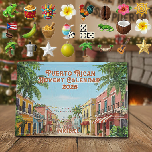 Puerto Rico Advent Calendar 2025 - Personalized Expats Advent Calendar With Ornaments