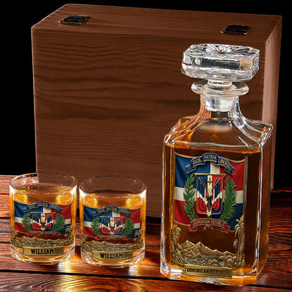 Dominican Republic, Dios, Patria, Libertad - Personalized Expats Whiskey Decanter Set