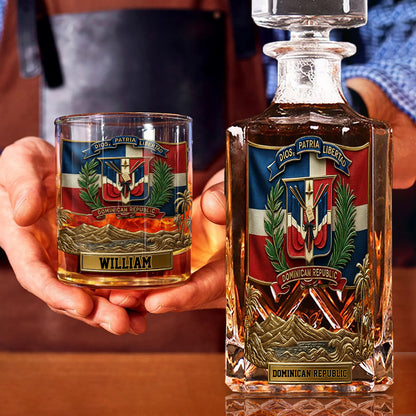 Dominican Republic, Dios, Patria, Libertad - Personalized Expats Whiskey Decanter Set