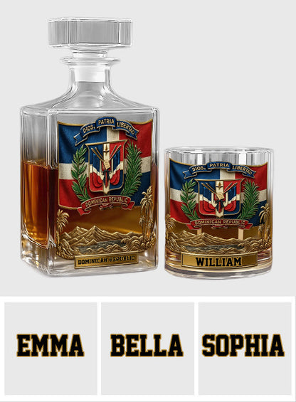 Dominican Republic, Dios, Patria, Libertad - Personalized Expats Whiskey Decanter Set