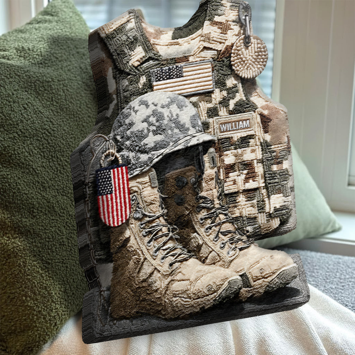 Honoring All Who Served - Personalized Veteran Faux Fur Shaped Pillow