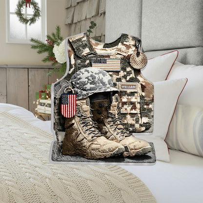 Honoring All Who Served - Personalized Veteran Faux Fur Shaped Pillow