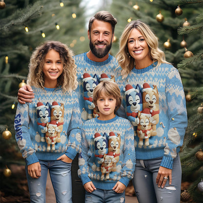 Cartoon Blue Dog - Personalized Blue Dog Ugly Sweater