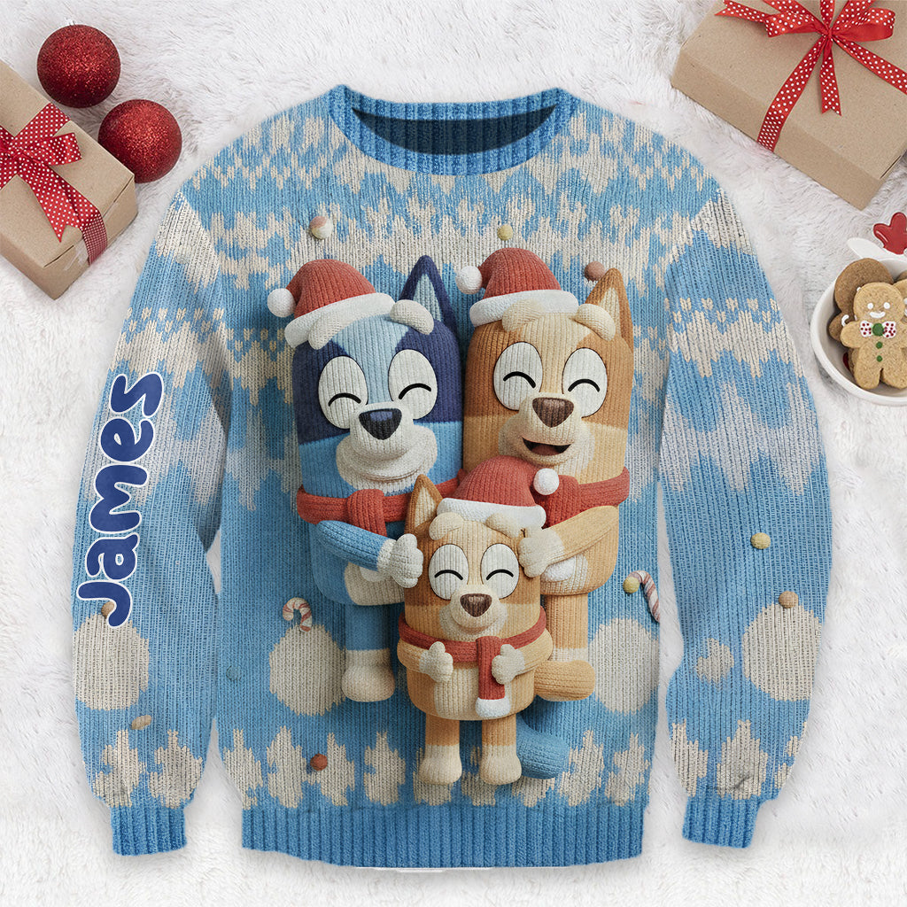 Cartoon Blue Dog - Personalized Blue Dog Ugly Sweater