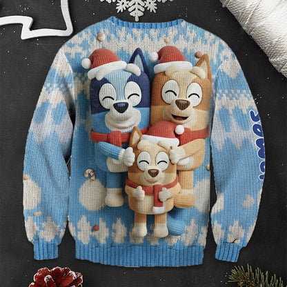 Cartoon Blue Dog - Personalized Blue Dog Ugly Sweater