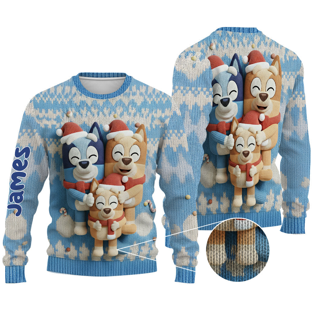 Cartoon Blue Dog - Personalized Blue Dog Ugly Sweater