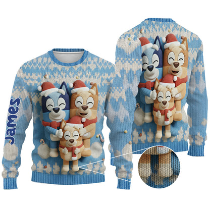 Cartoon Blue Dog - Personalized Blue Dog Ugly Sweater