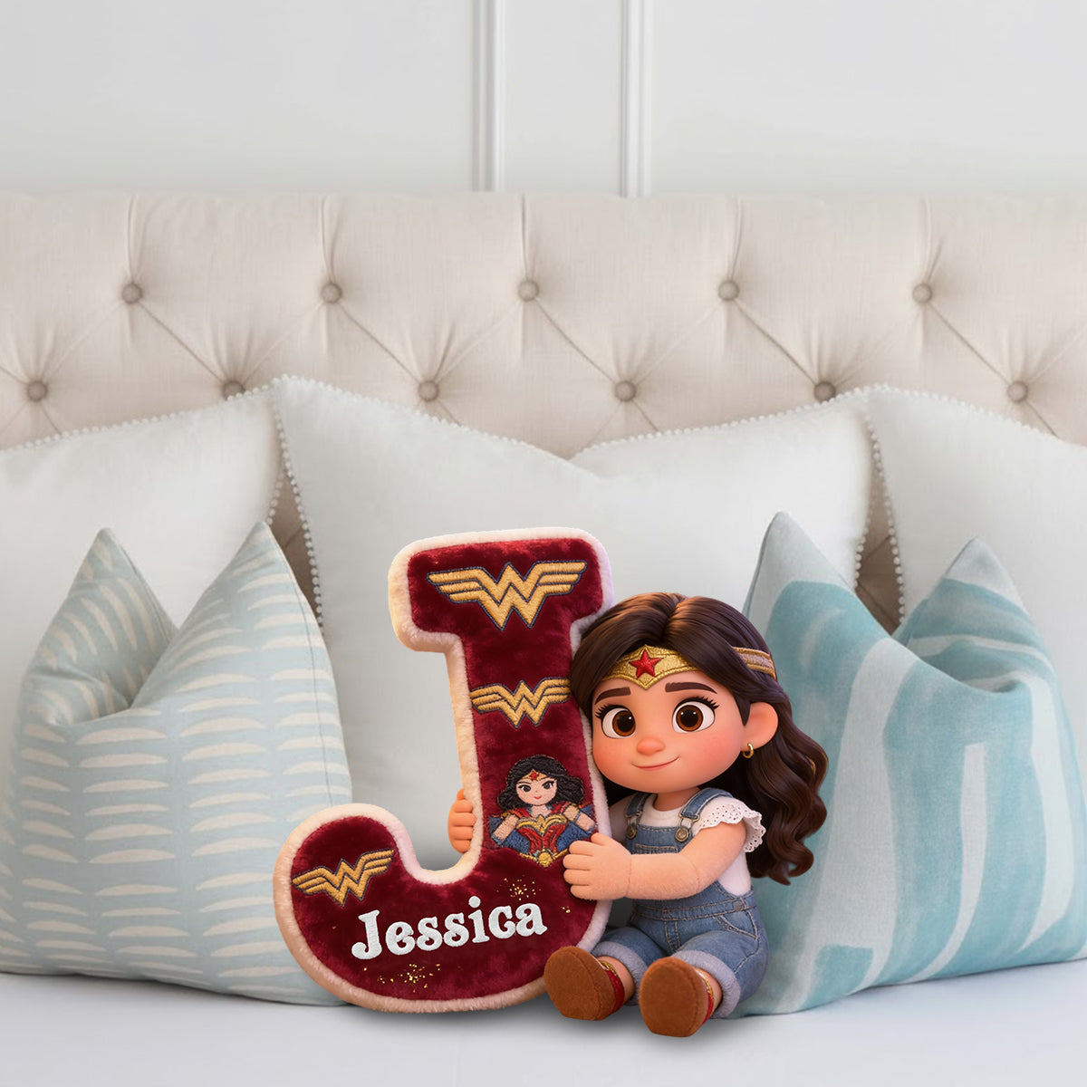 Super Kid Letter - Personalized Superhero Faux Fur Shaped Pillow