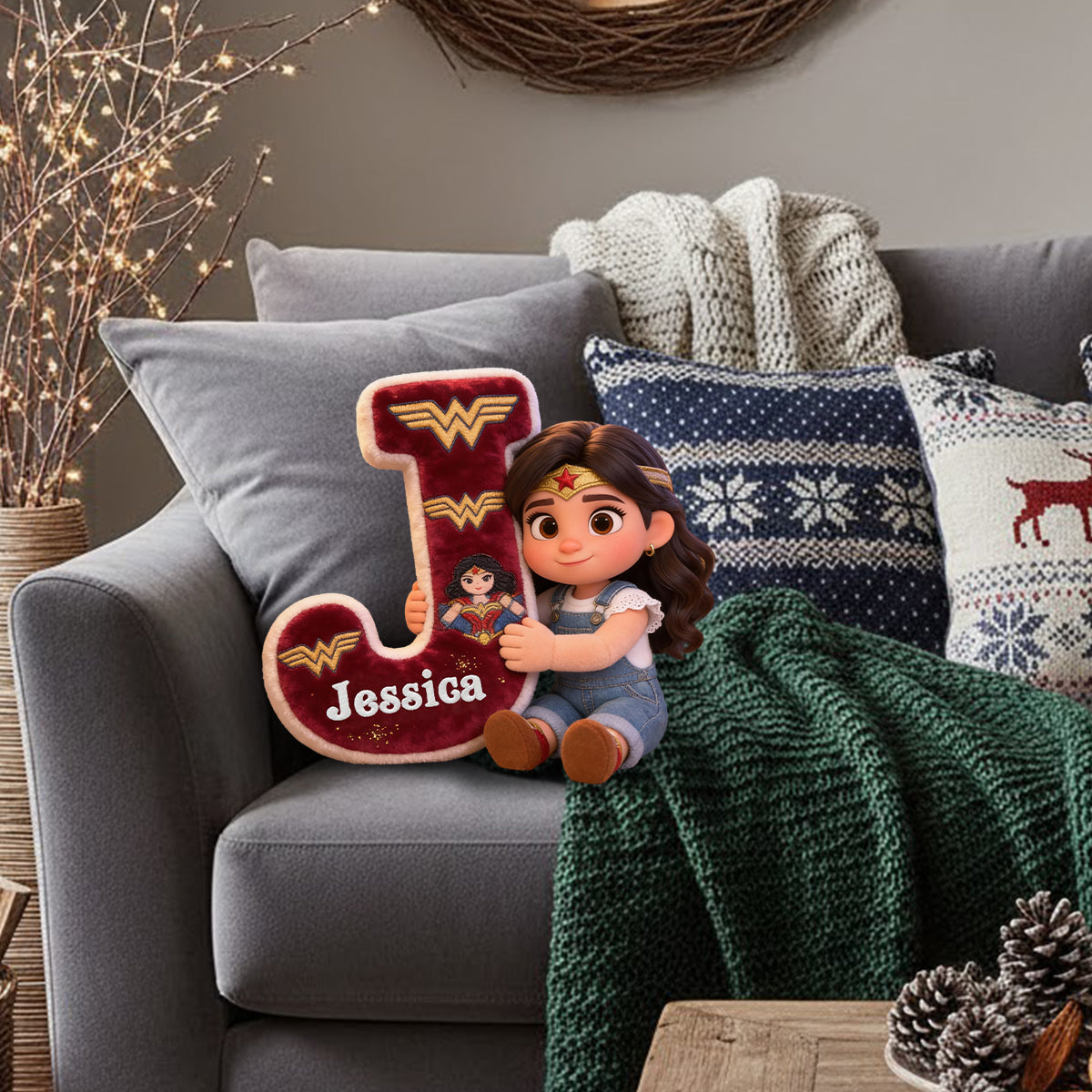 Super Kid Letter - Personalized Superhero Faux Fur Shaped Pillow