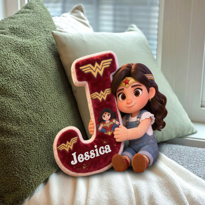 Super Kid Letter - Personalized Superhero Faux Fur Shaped Pillow