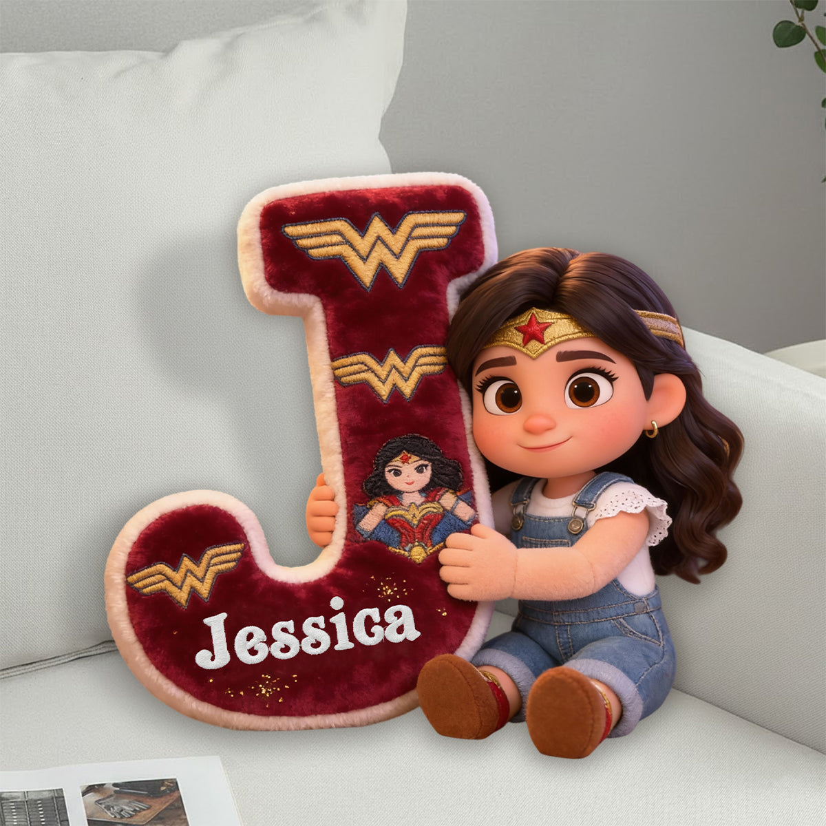 Super Kid Letter - Personalized Superhero Faux Fur Shaped Pillow