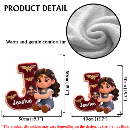 Super Kid Letter - Personalized Superhero Faux Fur Shaped Pillow