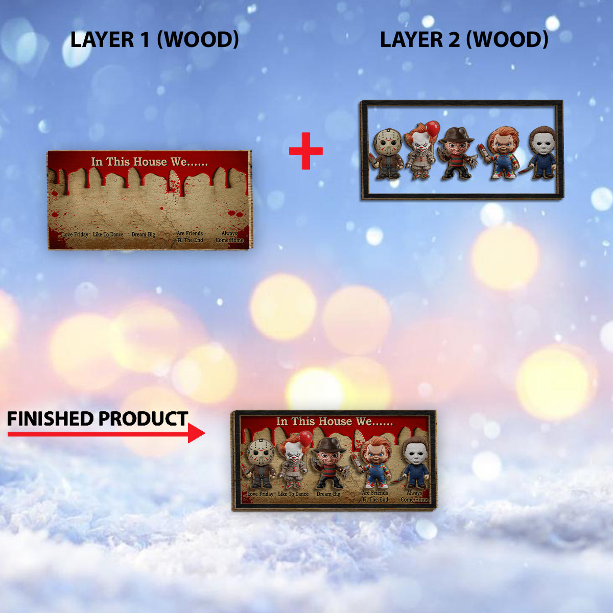 In This House - Personalized Horror Character 2 Layered Wood Sign / Wood Plaque