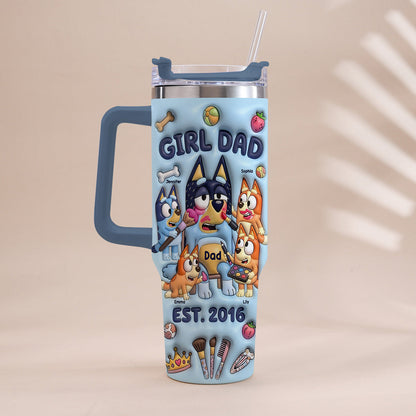 Custom Cartoon Dad - Personalized Blue Dog Tumbler With Handle