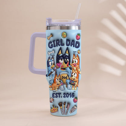Custom Cartoon Dad - Personalized Blue Dog Tumbler With Handle