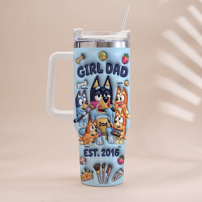 Custom Cartoon Dad - Personalized Blue Dog Tumbler With Handle