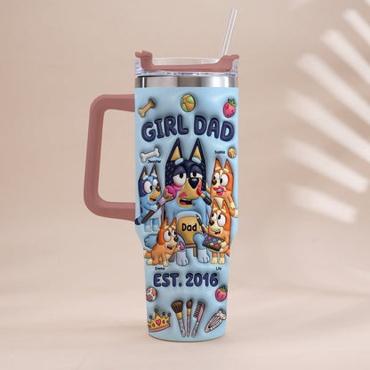 Custom Cartoon Dad - Personalized Blue Dog Tumbler With Handle