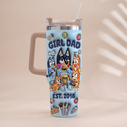Custom Cartoon Dad - Personalized Blue Dog Tumbler With Handle