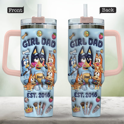 Custom Cartoon Dad - Personalized Blue Dog Tumbler With Handle