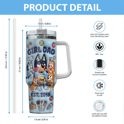 Custom Cartoon Dad - Personalized Blue Dog Tumbler With Handle
