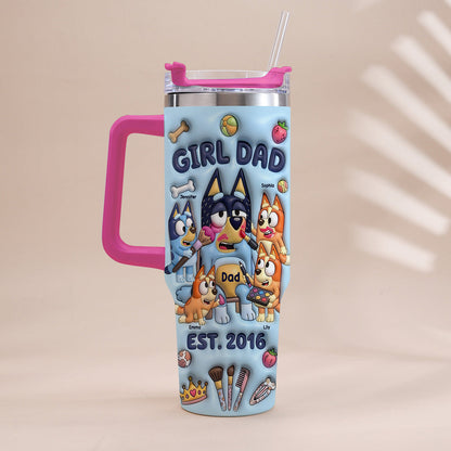 Custom Cartoon Dad - Personalized Blue Dog Tumbler With Handle