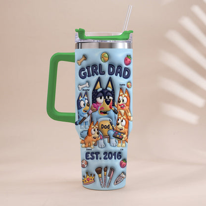 Custom Cartoon Dad - Personalized Blue Dog Tumbler With Handle