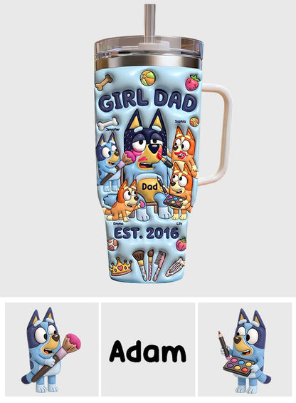 Custom Cartoon Dad - Personalized Blue Dog Tumbler With Handle