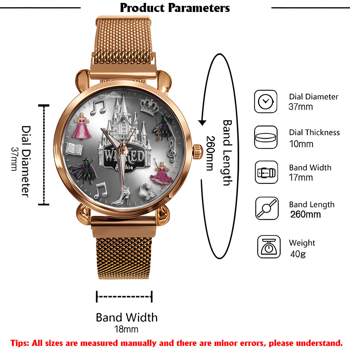 Witch and Princess Harmony - Personalized Green and Pink Women Hand Watch