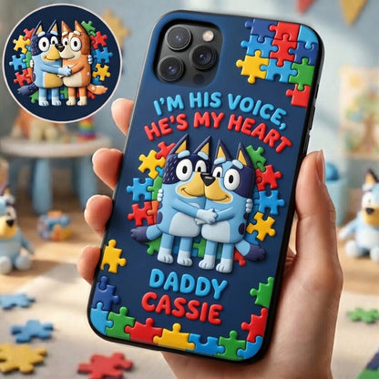 I'm His Voice - Personalized Autism Awareness 3D Embossed Leather Phone Case