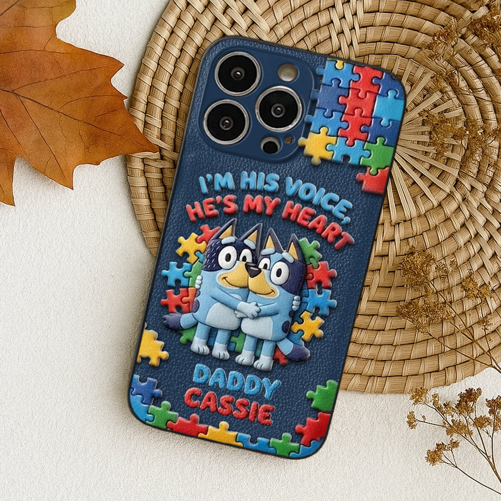 I'm His Voice - Personalized Autism Awareness 3D Embossed Leather Phone Case