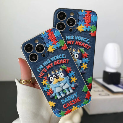 I'm His Voice - Personalized Autism Awareness 3D Embossed Leather Phone Case