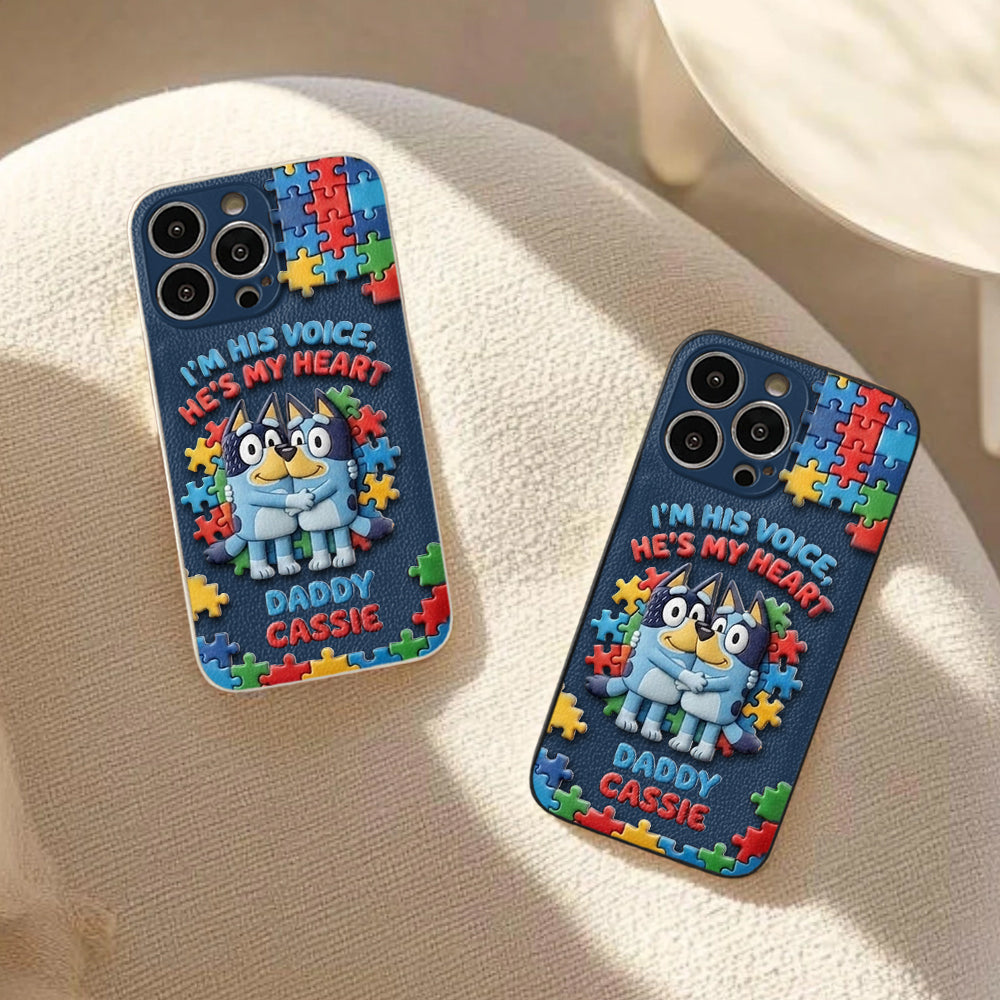 I'm His Voice - Personalized Autism Awareness 3D Embossed Leather Phone Case