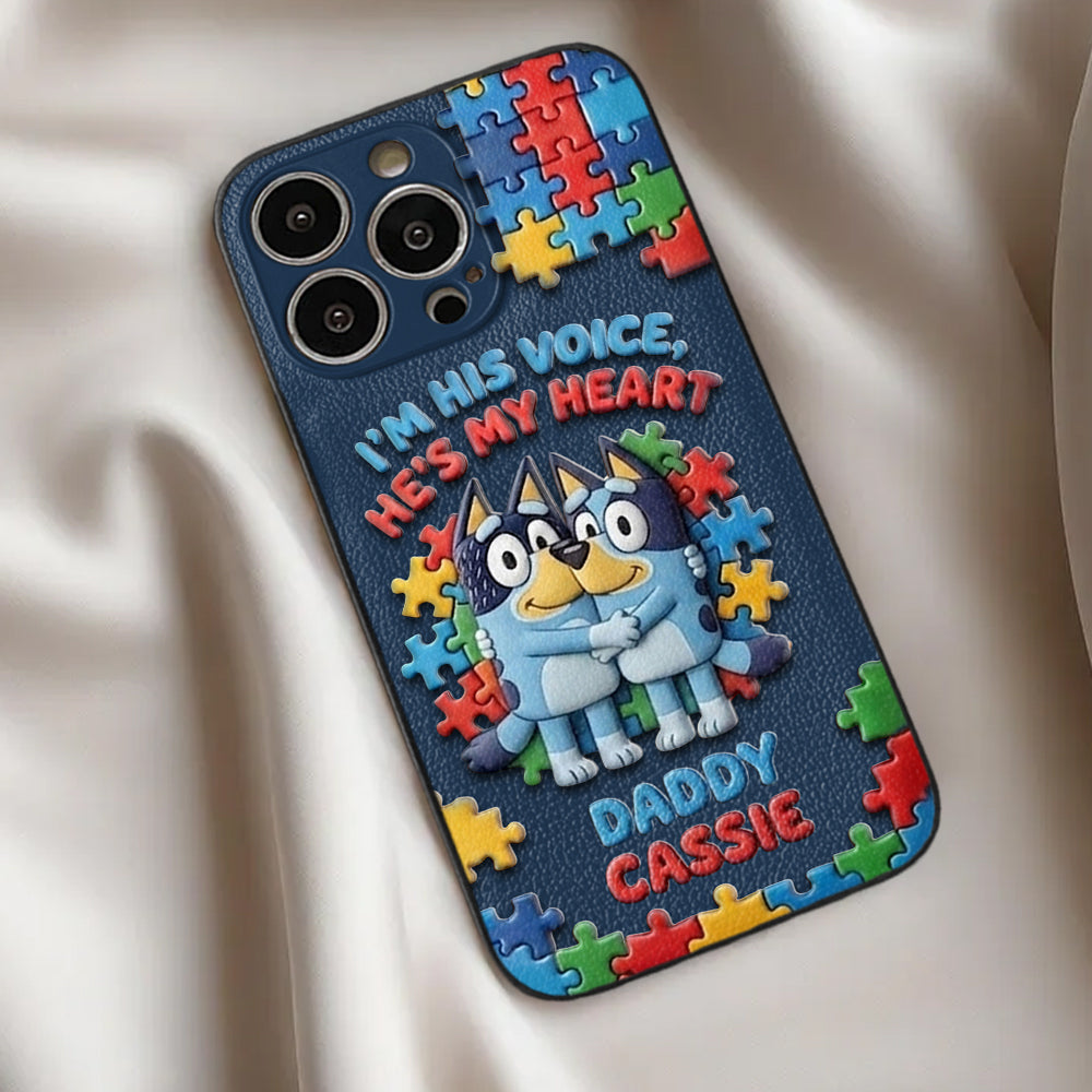 I'm His Voice - Personalized Autism Awareness 3D Embossed Leather Phone Case