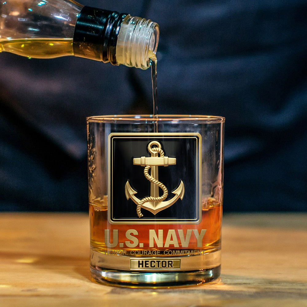 Premium American Pride US Navy - Personalized Veteran Whiskey Glass