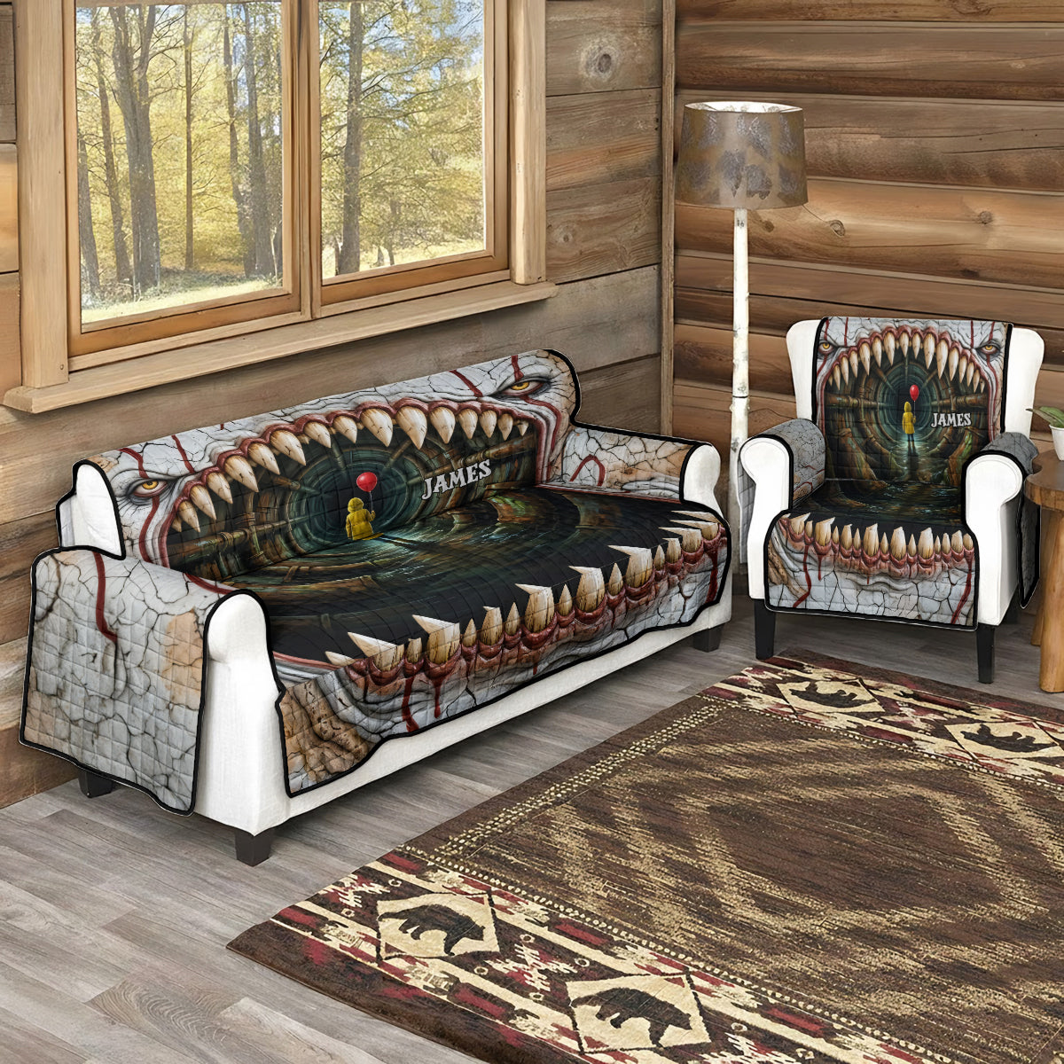 You'll Float Too - Personalized Horror Character Quilted Sofa/Couch Cover