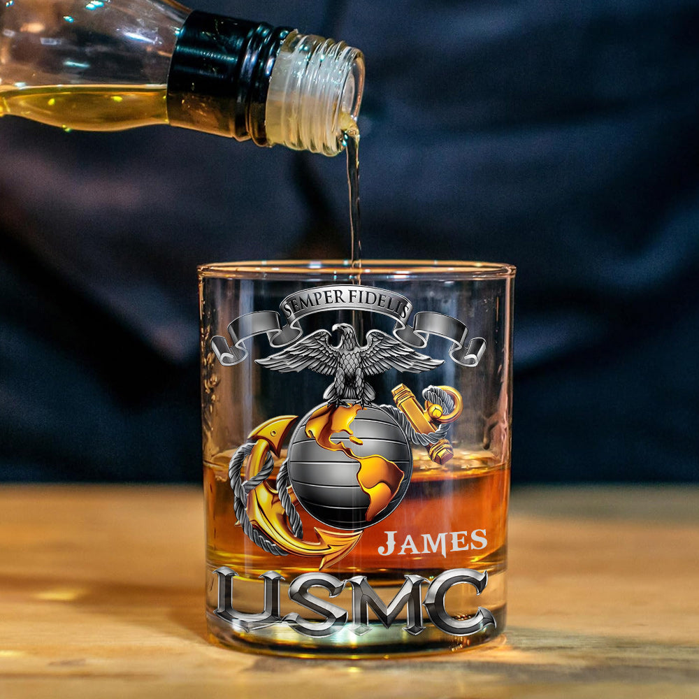 USMC, Marines, EGA, Eagle Globe Anchor, Marine Corps Gift - Personalized Veteran Whiskey Decanter Set