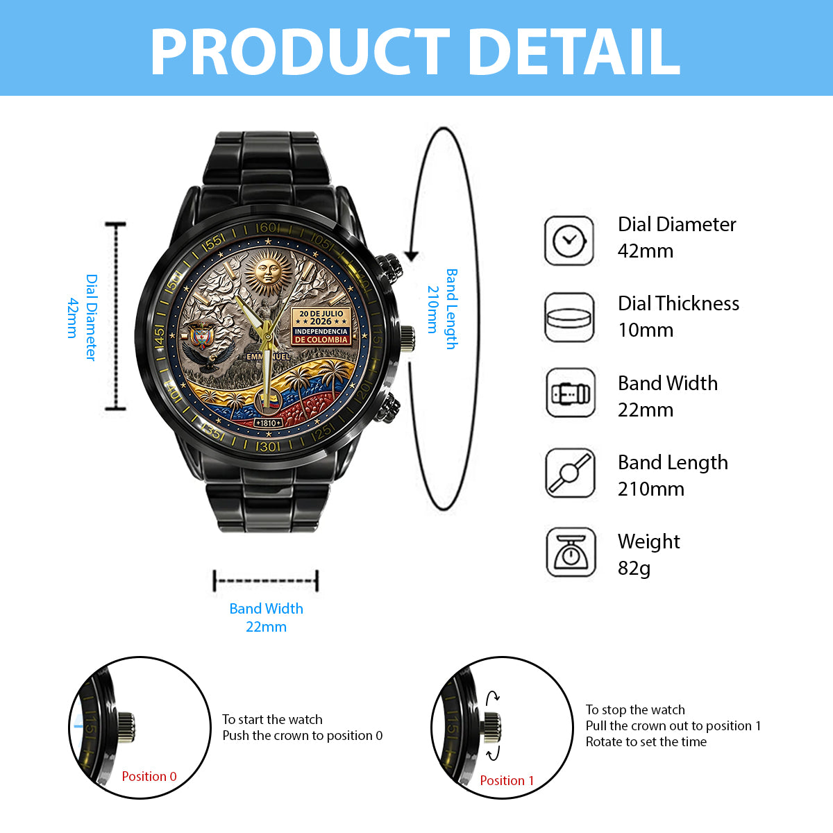 Independencia De Columbia - Personalized Expats Hand Watch