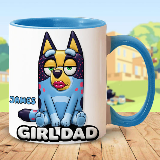 Girl Dad Funny - Personalized Blue Dog Accent Mug