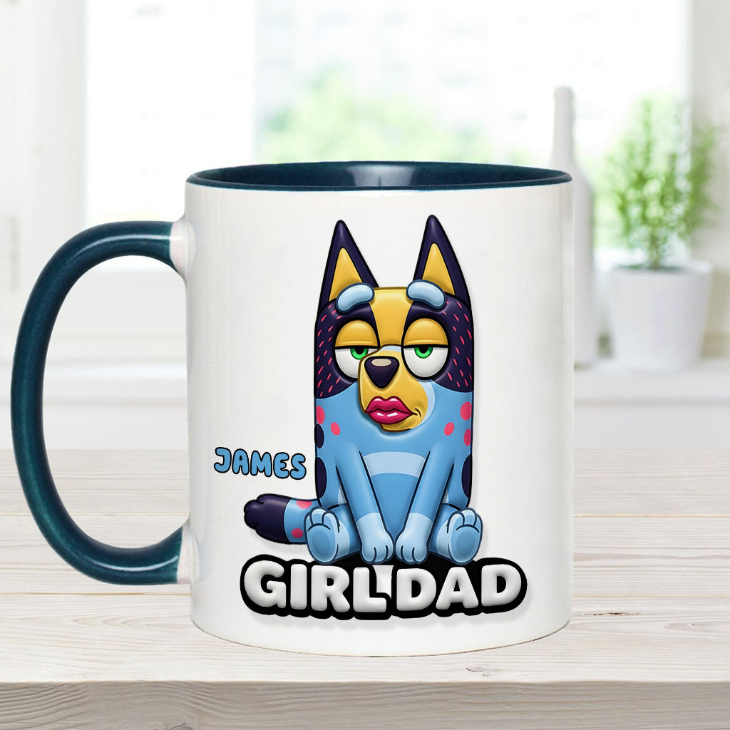 Girl Dad Funny - Personalized Blue Dog Accent Mug
