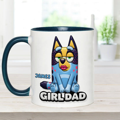 Girl Dad Funny - Personalized Blue Dog Accent Mug