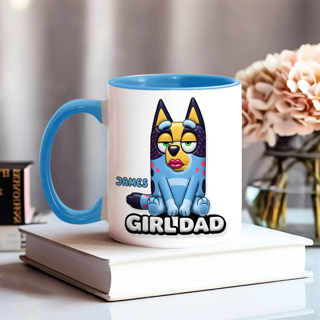 Girl Dad Funny - Personalized Blue Dog Accent Mug