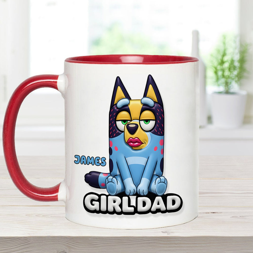 Girl Dad Funny - Personalized Blue Dog Accent Mug